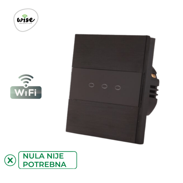 Wise pametni prekidač SLW – nije potrebna „nula“ žica – 3 tastera – aluminijumski panel - Image 4