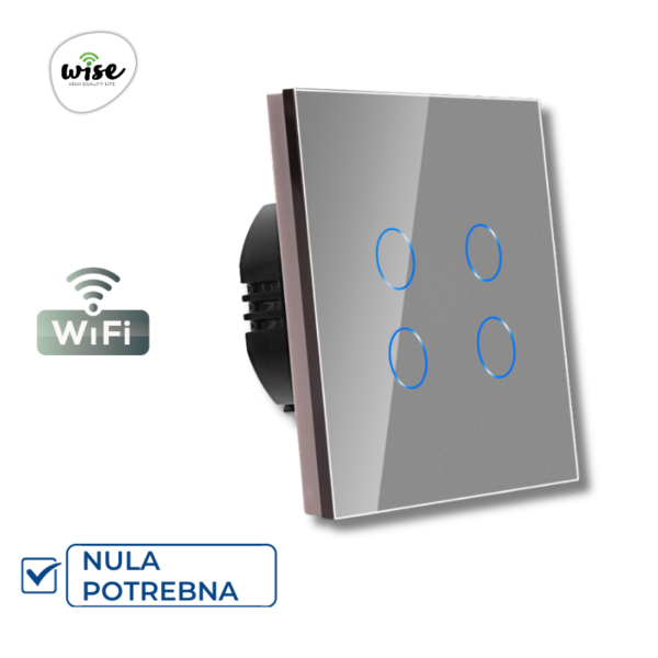 Wise pametni prekidač 4 tastera – stakleni panel sivi