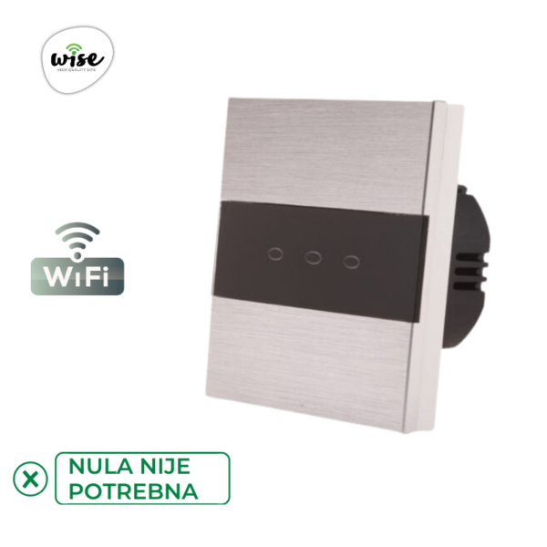 Wise pametni prekidač SLW – nije potrebna „nula“ žica – 3 tastera – aluminijumski panel - Image 6