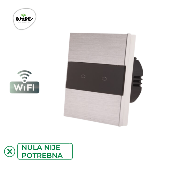 Wise pametni prekidač SLW – nije potrebna „nula“ žica – 2 tastera – aluminijumski panel - Image 5