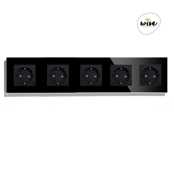 Wise modularni panel sa 5 utičnica – stakleni panel crni