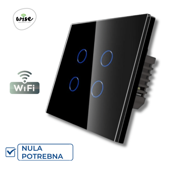 Wise pametni prekidač 4 tastera – stakleni panel crni
