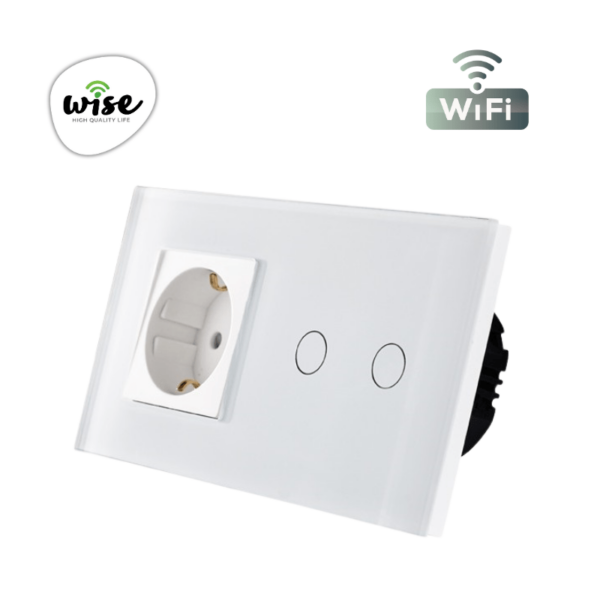 Wise pametni prekidač 2 tastera i utičnica – modularni set, stakleni panel, beli - Image 2