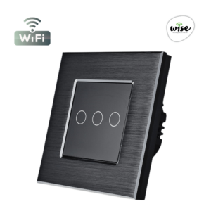 Wise pametni prekidač, 3 tastera, aluminijumski panel crni
