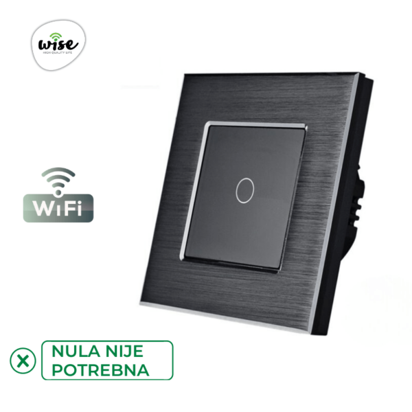 Wise pametni prekidač SLW – nije potrebna „nula“ žica – 1 taster – aluminijumski panel - Image 2