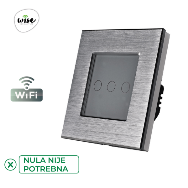 Wise pametni prekidač SLW – nije potrebna „nula“ žica – 3 tastera – aluminijumski panel - Image 3
