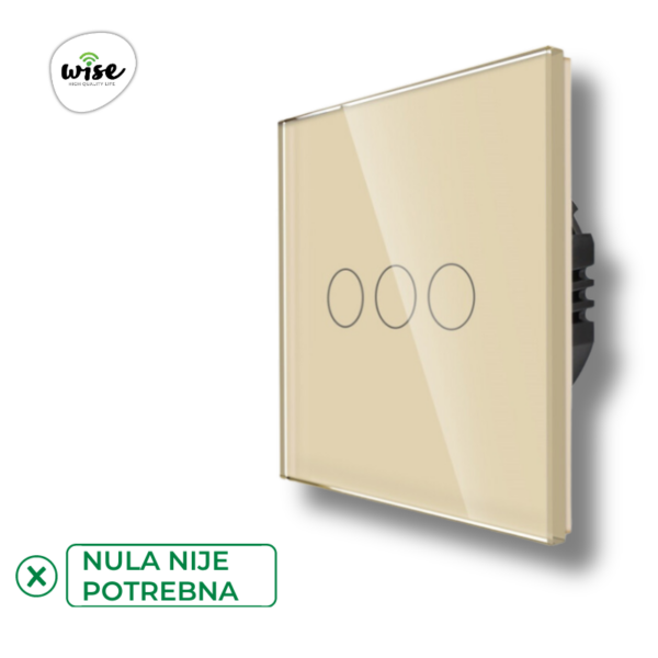 Wise prekidač na dodir – 3 tastera, stakleni panel krem