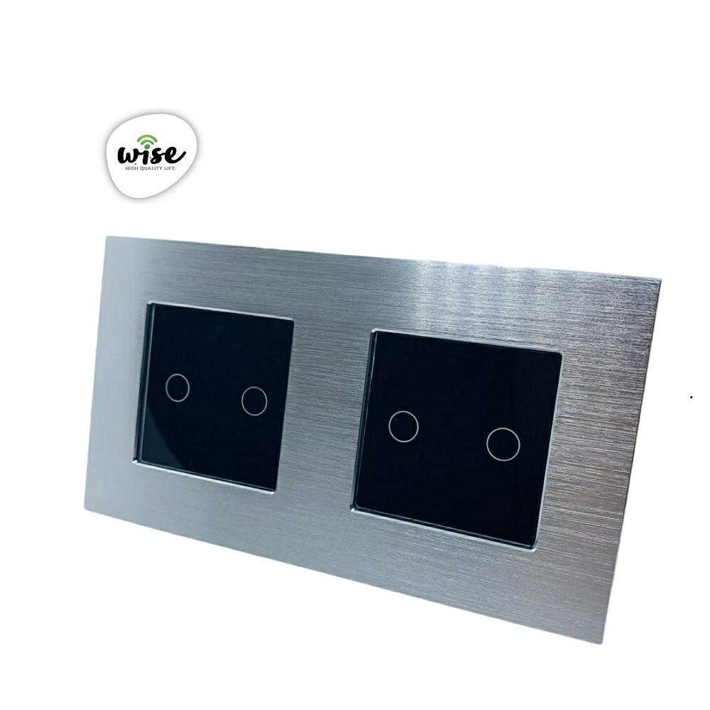 Wise modularni prekidači – 4 tastera – aluminijumski panel srebrno - crni