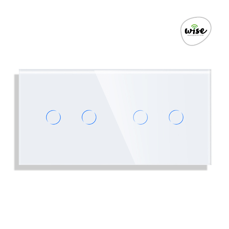 Wise prekidač na dodir 4 tastera – modularni sa 2 modula – stakleni panel beli